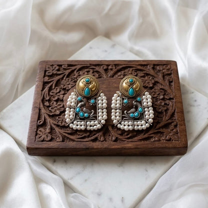 Monalisa stone Statement light-weighted  Silver Earrings