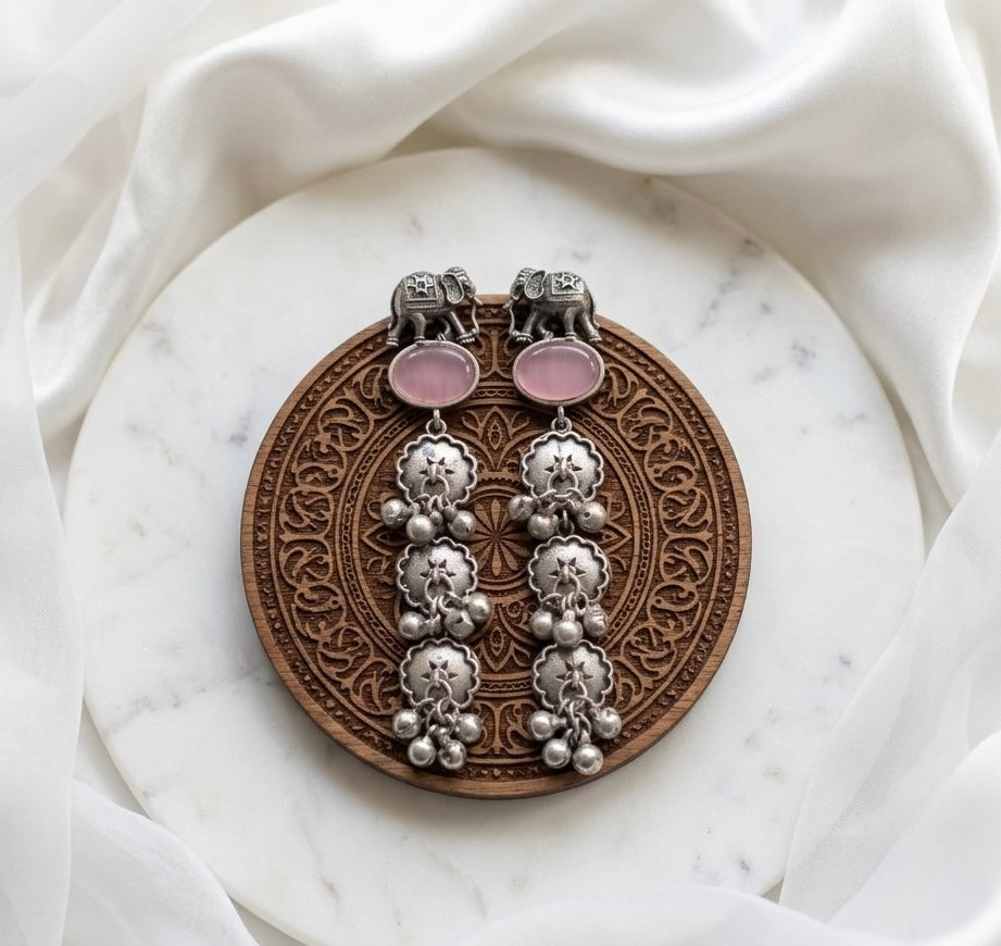 Monalisa stone Statement light-weighted  Silver Earrings