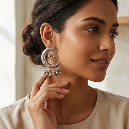 Chaand Earrings with ghungru | German Silver Earrings (Copy)