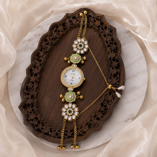 Kundan designed Watch | hand Jewelry oxidised German silver saree kurta Bloom - By Sushmita India Navratri Diwali Ganpati holi Eid