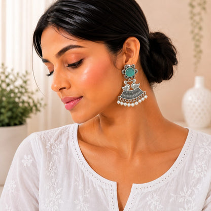 Monalisa stone Statement light-weighted  Silver Earrings