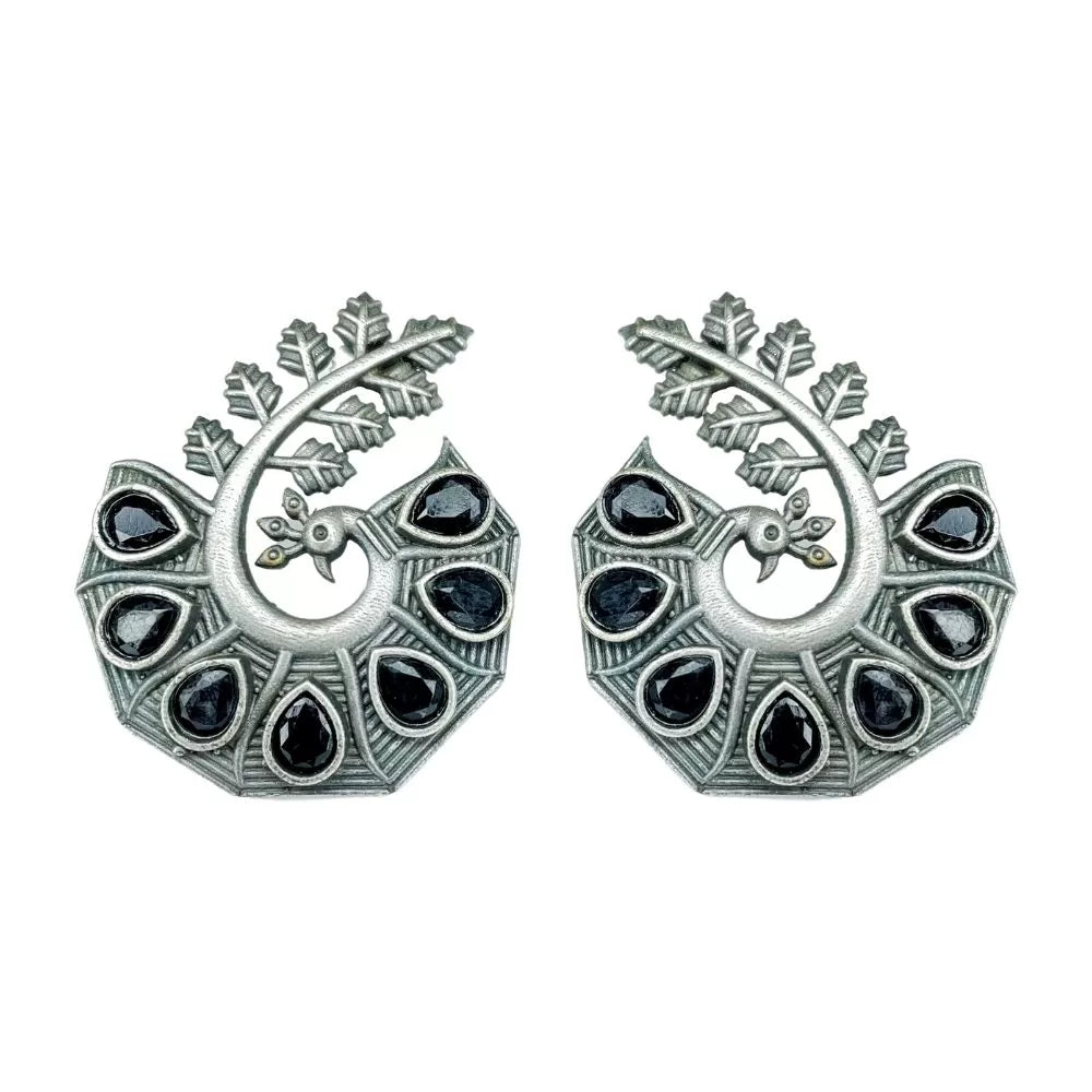 Peacock black Stone Silver Stud Earrings