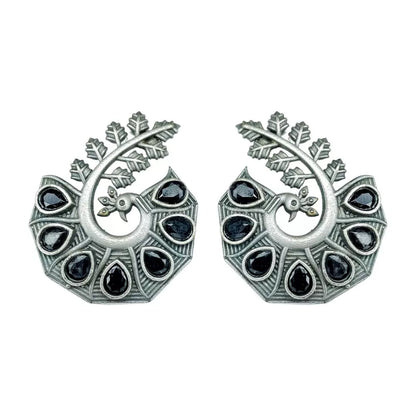 Peacock black Stone Silver Stud Earrings