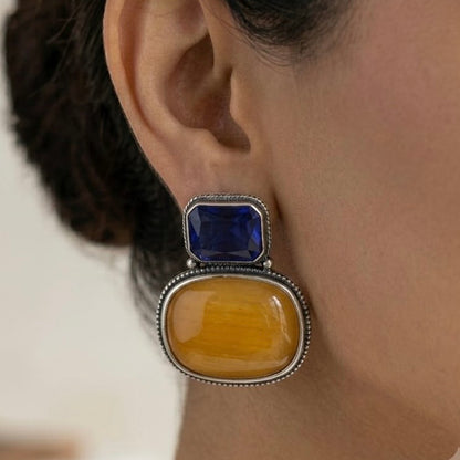 Monalisa stone Statement light-weighted  Silver Earrings