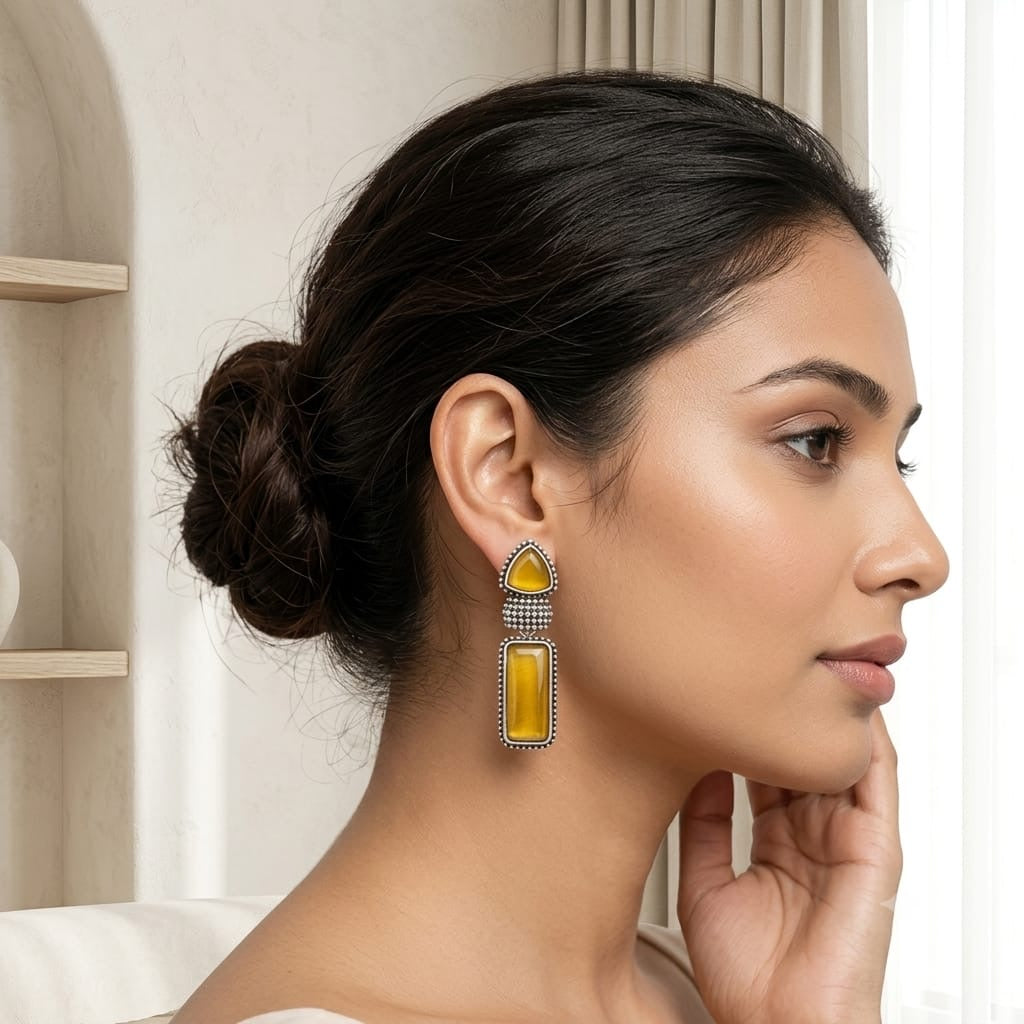 Monalisa stone Statement light-weighted  Silver Earrings