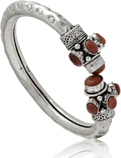 German Oxidised Silver Tribal Kada with Stone Antique Design Indian Kada Bangle Bracelet for Men & Women
