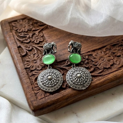 Elephant Silver Stud Earrings with color stones