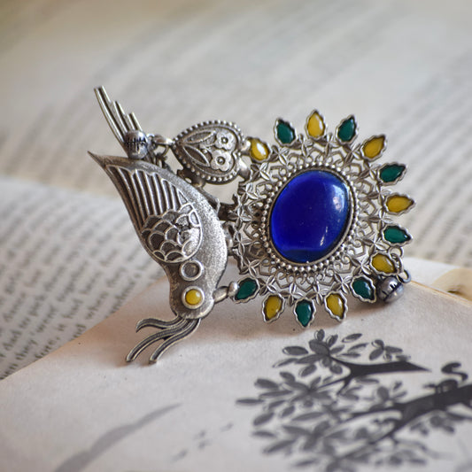 Fusion Ring oxidised German silver Rings saree kurta Bloom - By Sushmita India Navratri Diwali Ganpati holi Eid