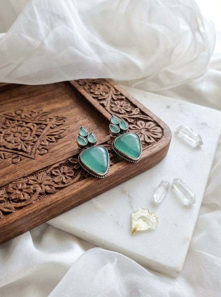 Monalisa stone Statement light-weighted  Silver Earrings