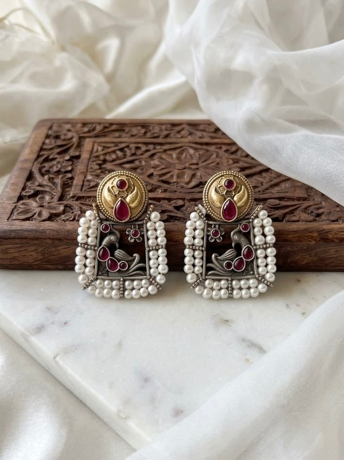 Monalisa stone Statement light-weighted  Silver Earrings