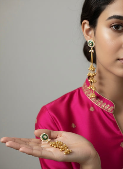 Malti  | gold plated tassel ear Chains | ghungru Earrings