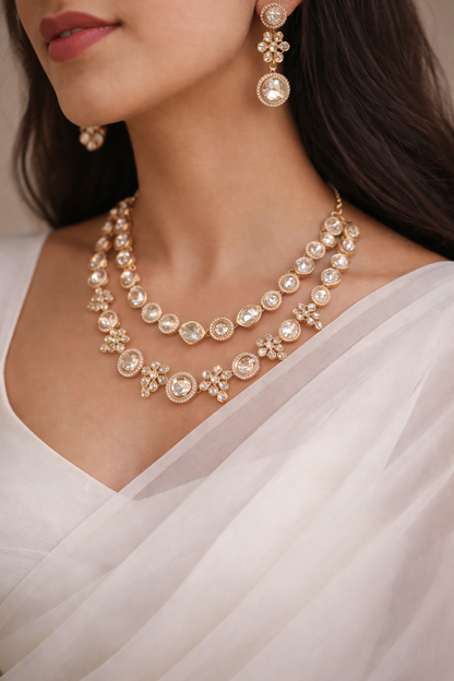 Dhora - heritage 18k gold plated kundan necklace set oxidised German silver Jewelry saree kurta Bloom - By Sushmita India Navratri Diwali Ganpati holi Eid