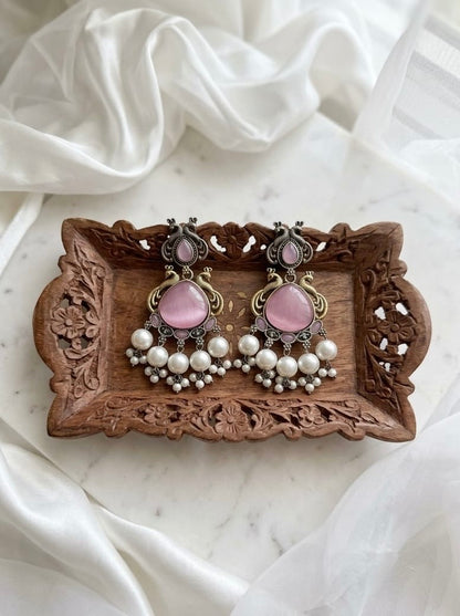 Monalisa stone Statement light-weighted  Silver Earrings