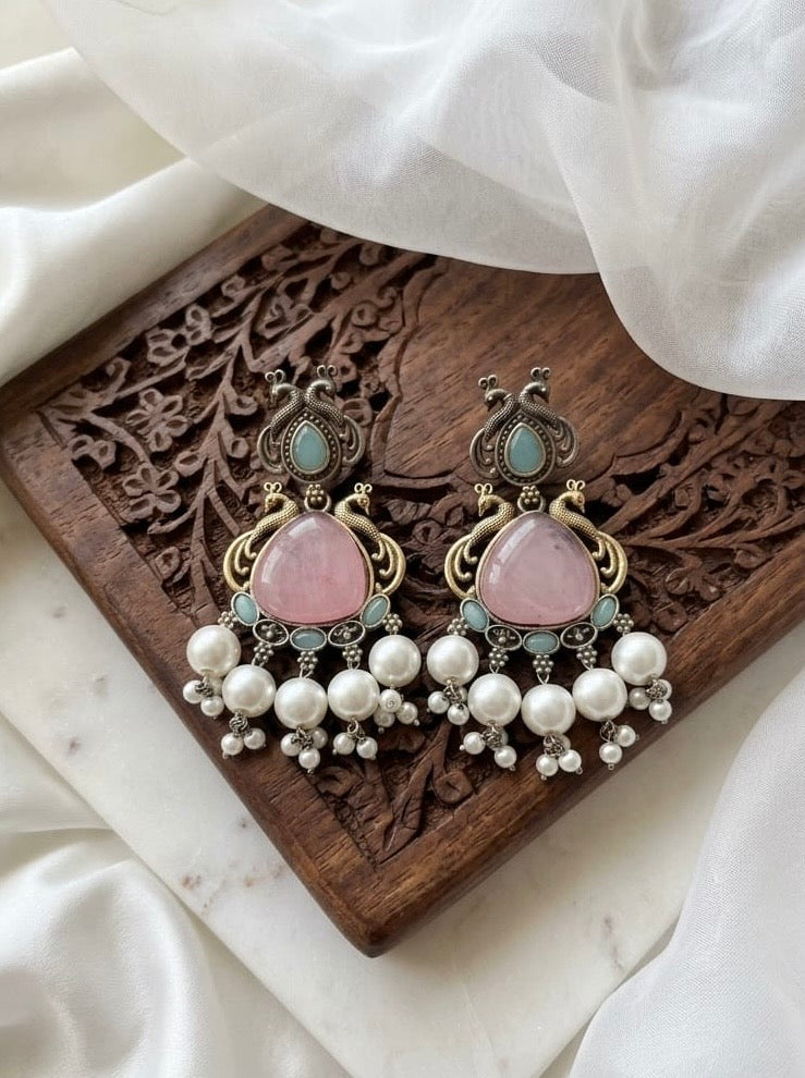 Monalisa stone Statement light-weighted  Silver Earrings