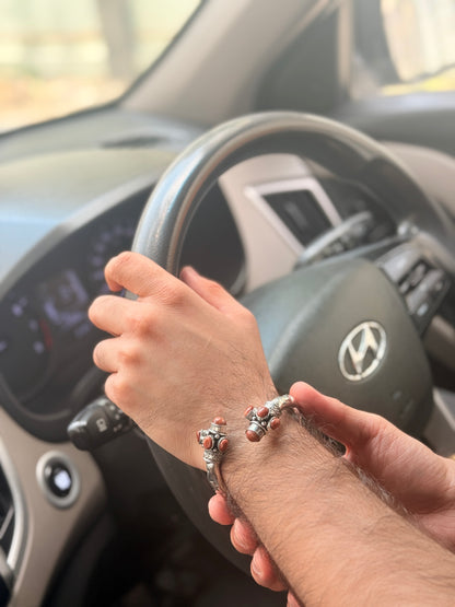 German Oxidised Silver Tribal Kada with Stone Antique Design Indian Kada Bangle Bracelet for Men & Women