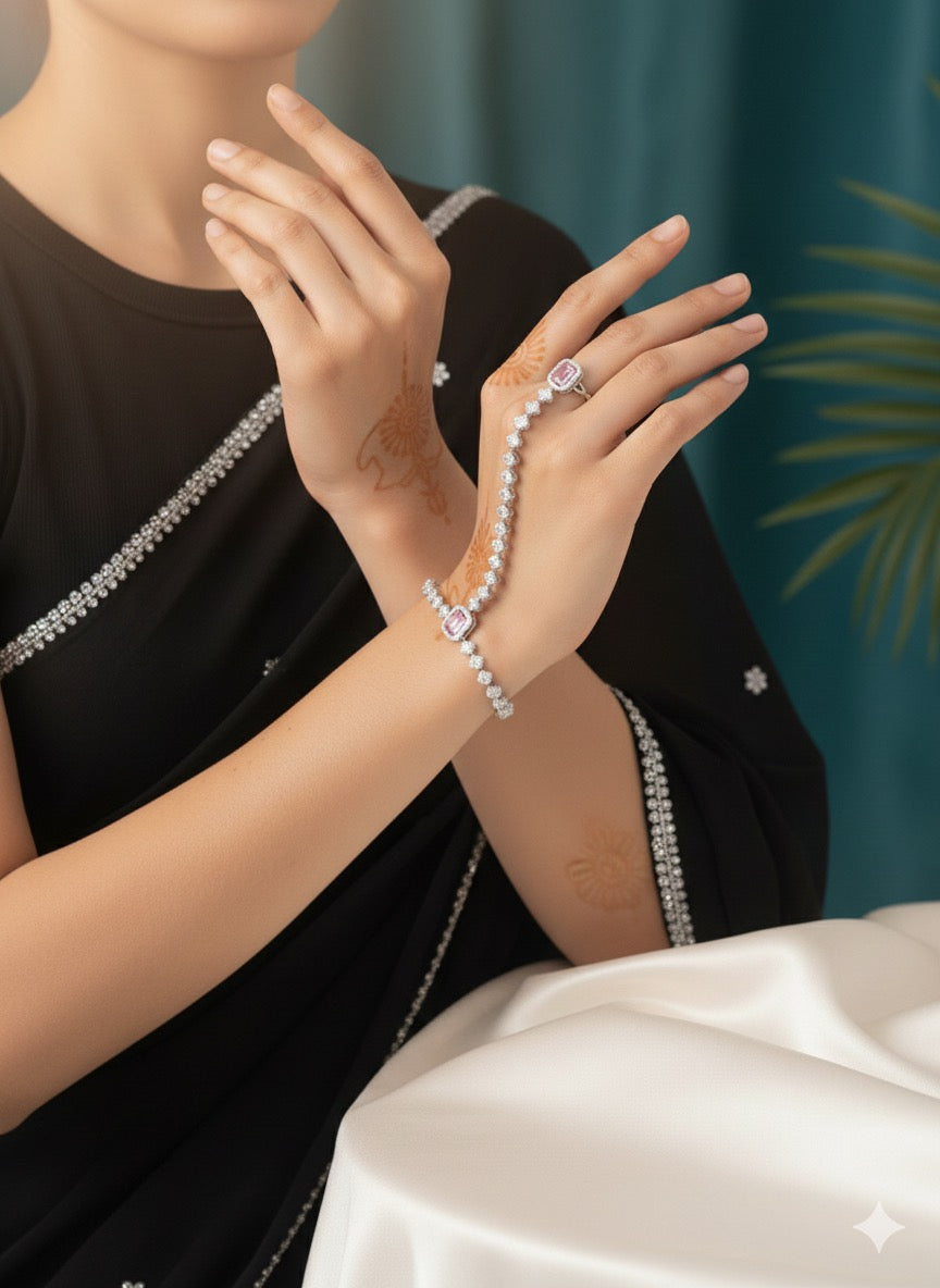 Rhodium Plated Zirconia Studded Fashionable Hath Phool