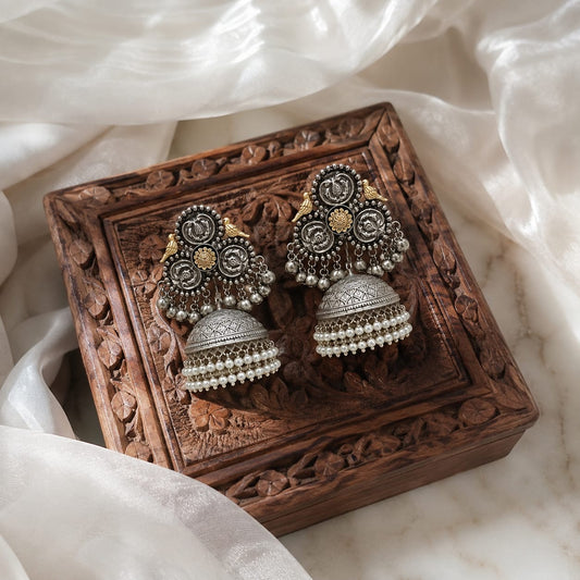 NOOR | silver with white pearl Jhumka