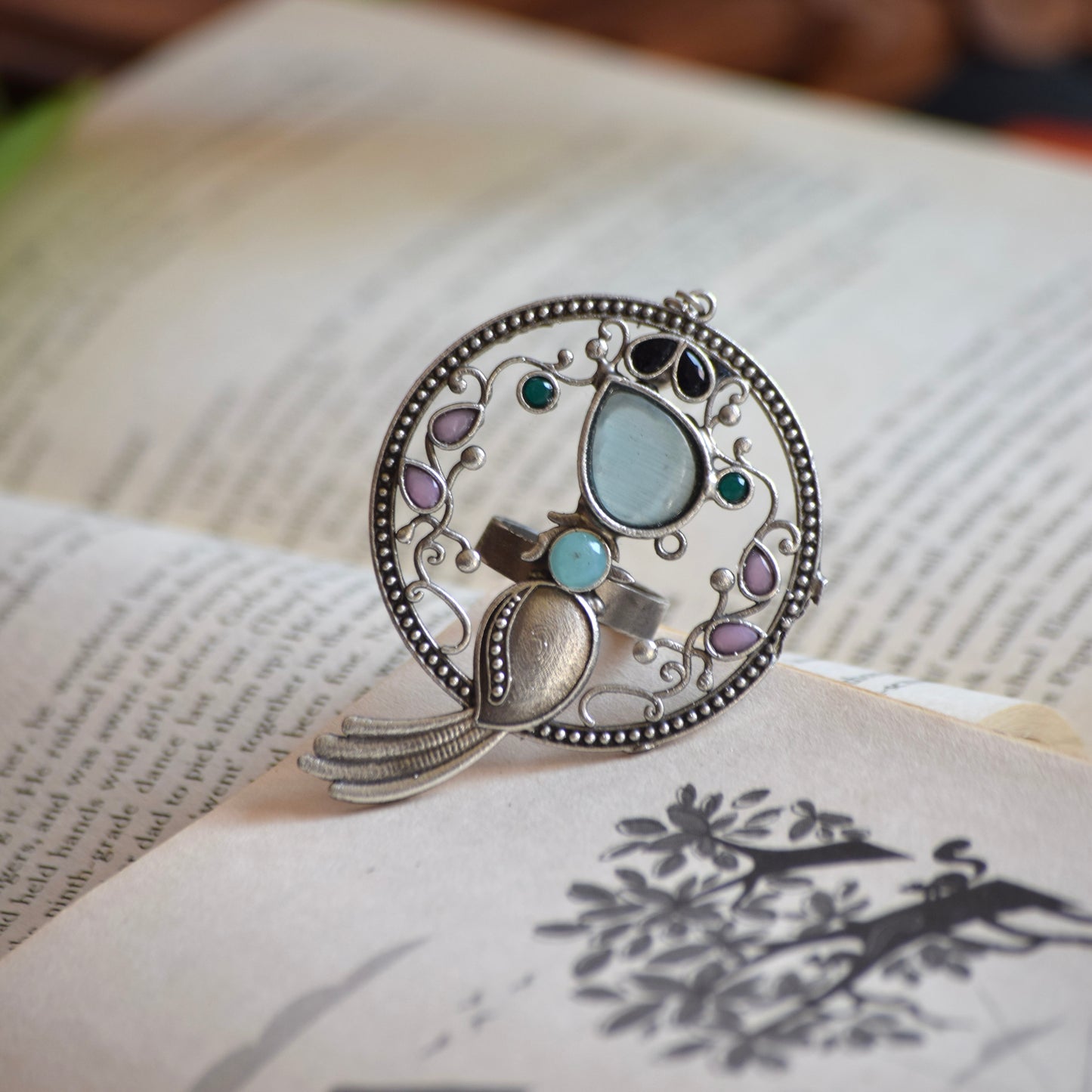 Fusion Ring Default Title oxidised German silver Rings ethnic statement jewellery for saree kurta lehengas outfits by Bloom - By Sushmita India