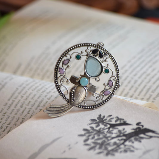 Fusion Ring Default Title oxidised German silver Rings ethnic statement jewellery for saree kurta lehengas outfits by Bloom - By Sushmita India