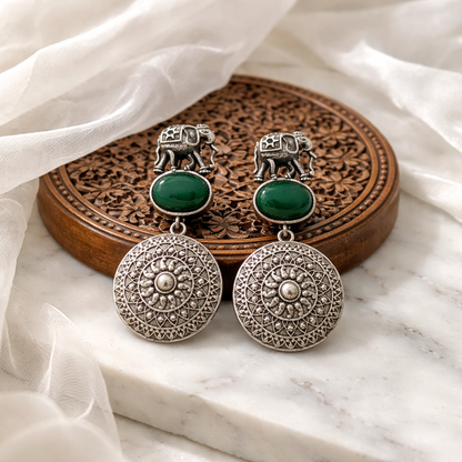 Elephant Silver Stud Earrings with color stones