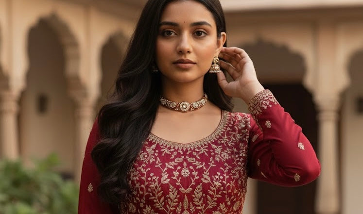 Rajwada - heritage 18k gold plated kundan necklace set with meenakari work