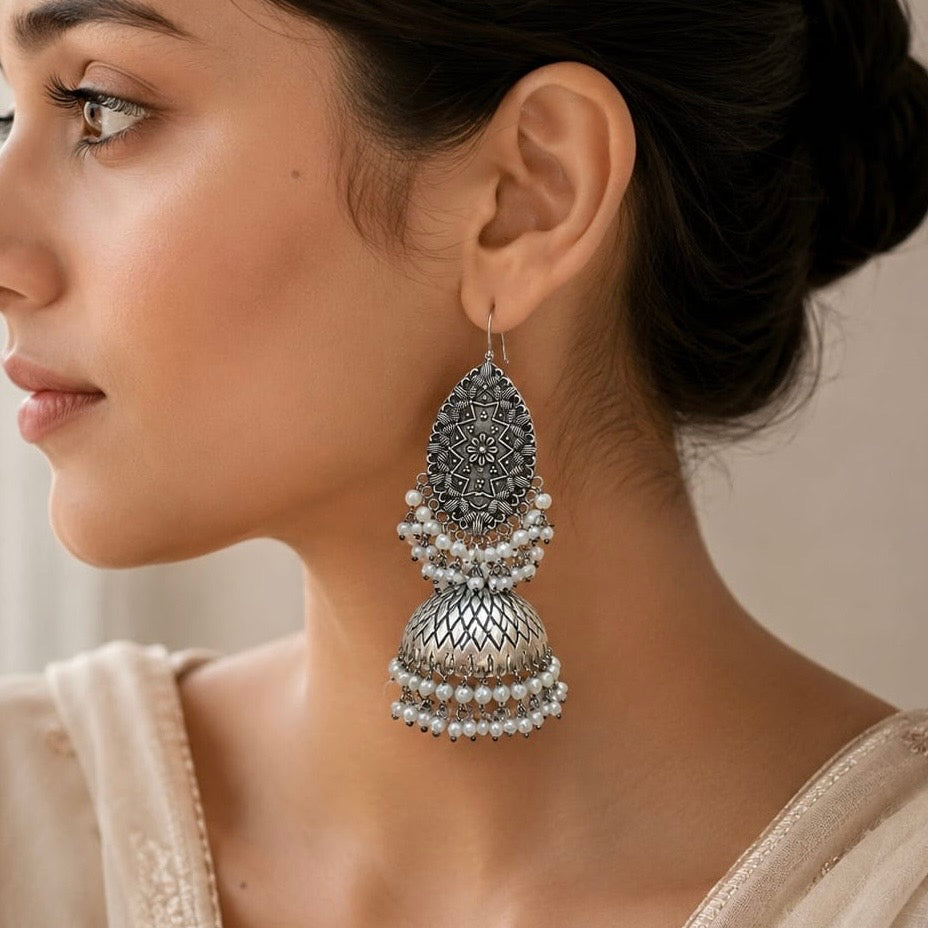 AIRA  - Statement Earrings | White pearl Jhumka