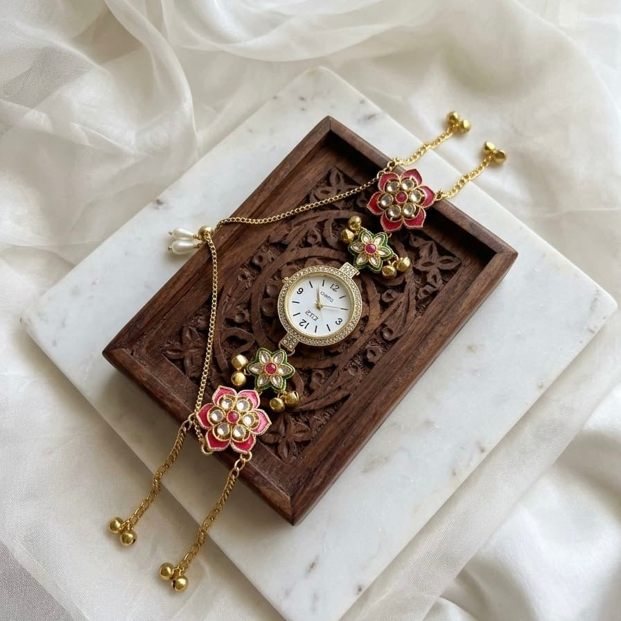 Kundan designed Watch | hand Jewelry
