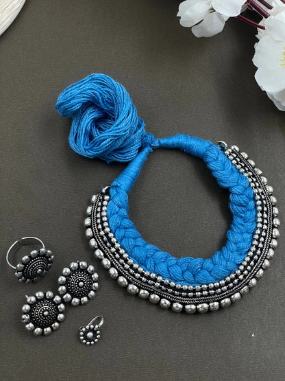 Threaded Choker Necklace Jewellery Combo oxidised German silver saree kurta Bloom - By Sushmita India Navratri Diwali Ganpati holi Eid