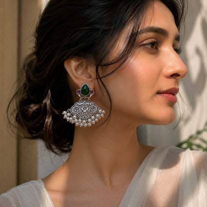 Monalisa stone Statement light-weighted  Silver Earrings