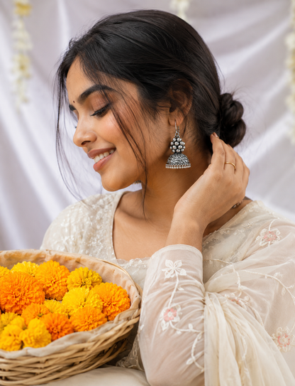 Silver Ghungroo Jhumka | German Silver Earrings