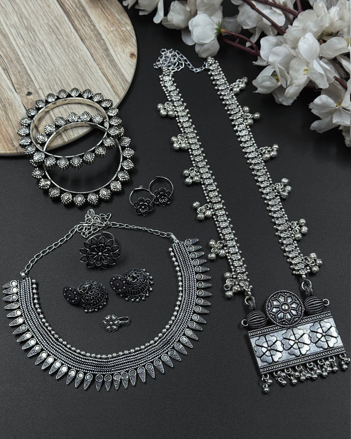 7-Piece German Silver Jewellery Gift Combo Set | Necklace, Jhumka, Bangles & More | Bloom By Sushmita