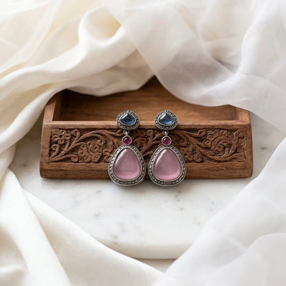 Monalisa stone Statement light-weighted  Silver Earrings