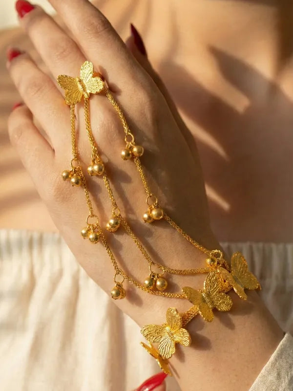 Golden Ghungroo Brass Hathphool | Hand Jewelry | alia bhatt Cannes style