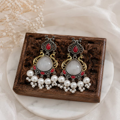 Monalisa stone Statement light-weighted  Silver Earrings