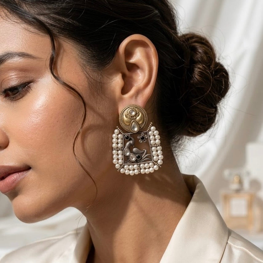 Monalisa stone Statement light-weighted  Silver Earrings