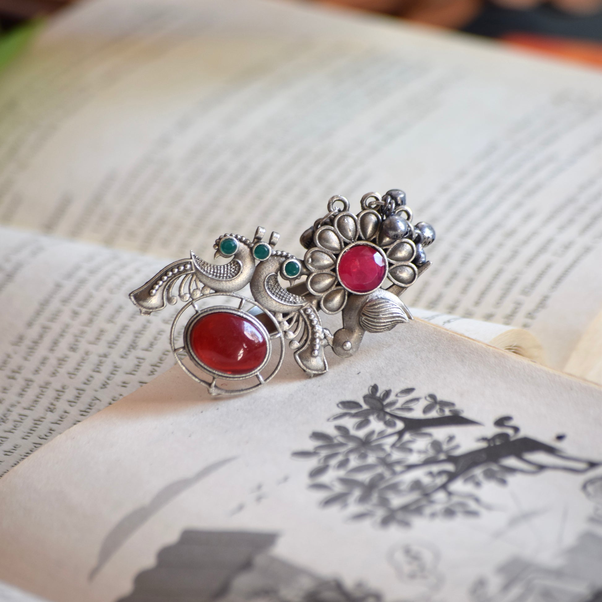 Fusion Ring oxidised German silver Rings saree kurta Bloom - By Sushmita India Navratri Diwali Ganpati holi Eid