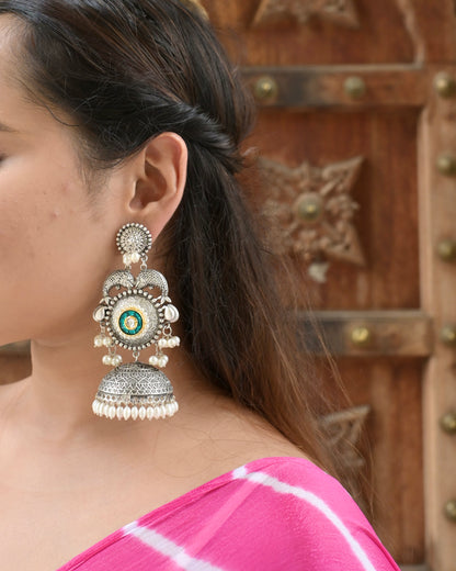 NOOR | silver with white pearl Long Jhumka