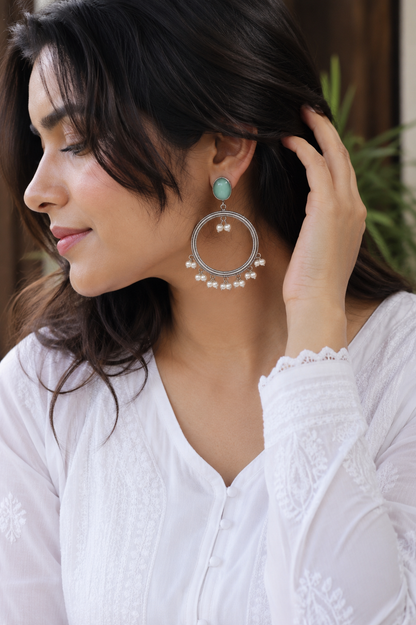 Chaandbaali | Monalisa stone Statement light-weighted  Silver Earrings