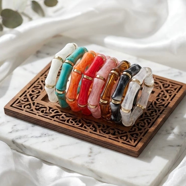 Resin retro style stackable bracelet stretchable