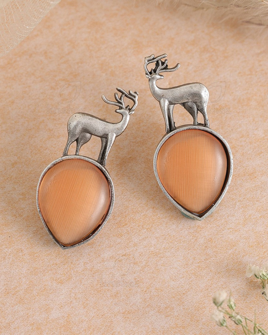 Deer Stud Monalisa Stone Earrings