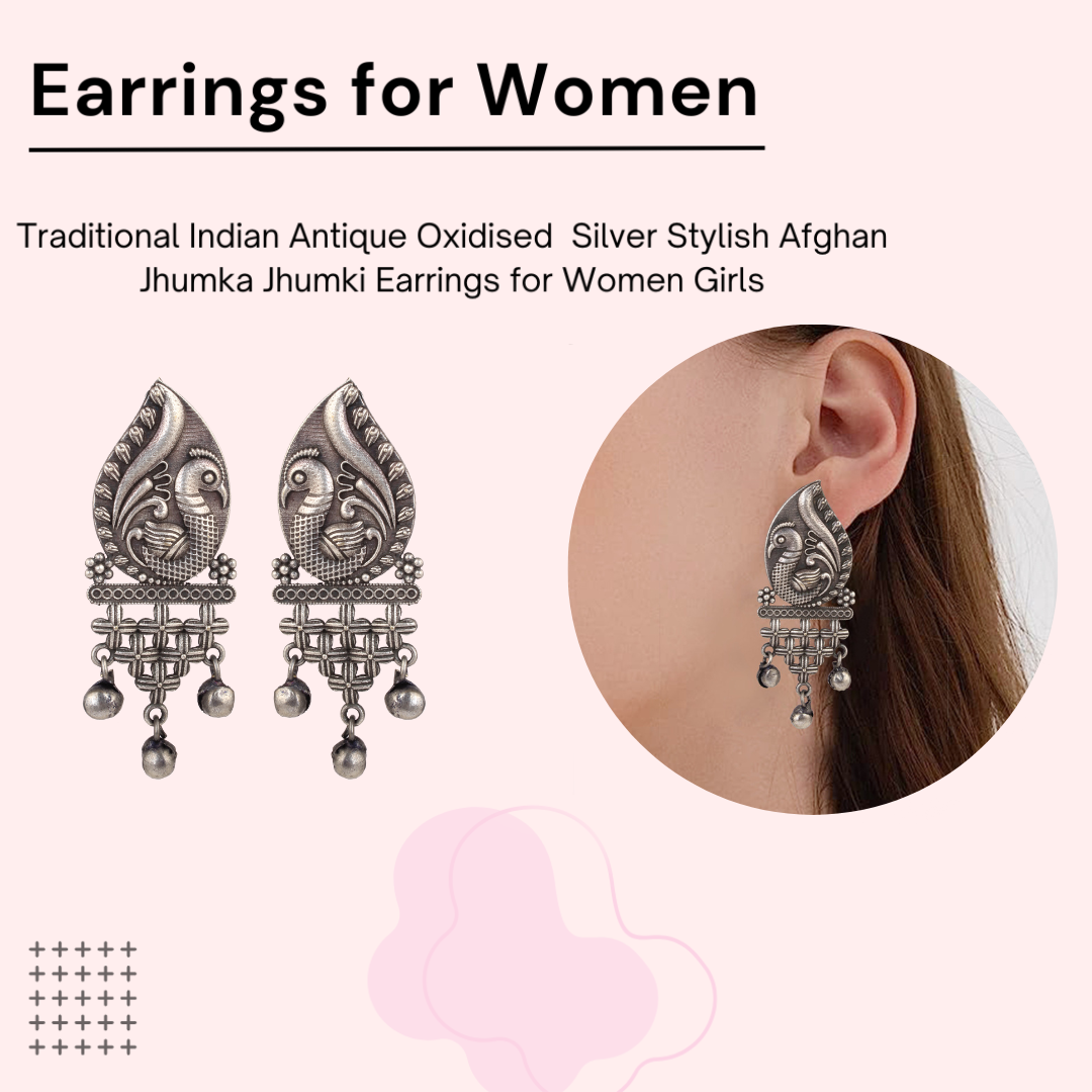 Sarita Silver Peacock Earrings With Ghungru