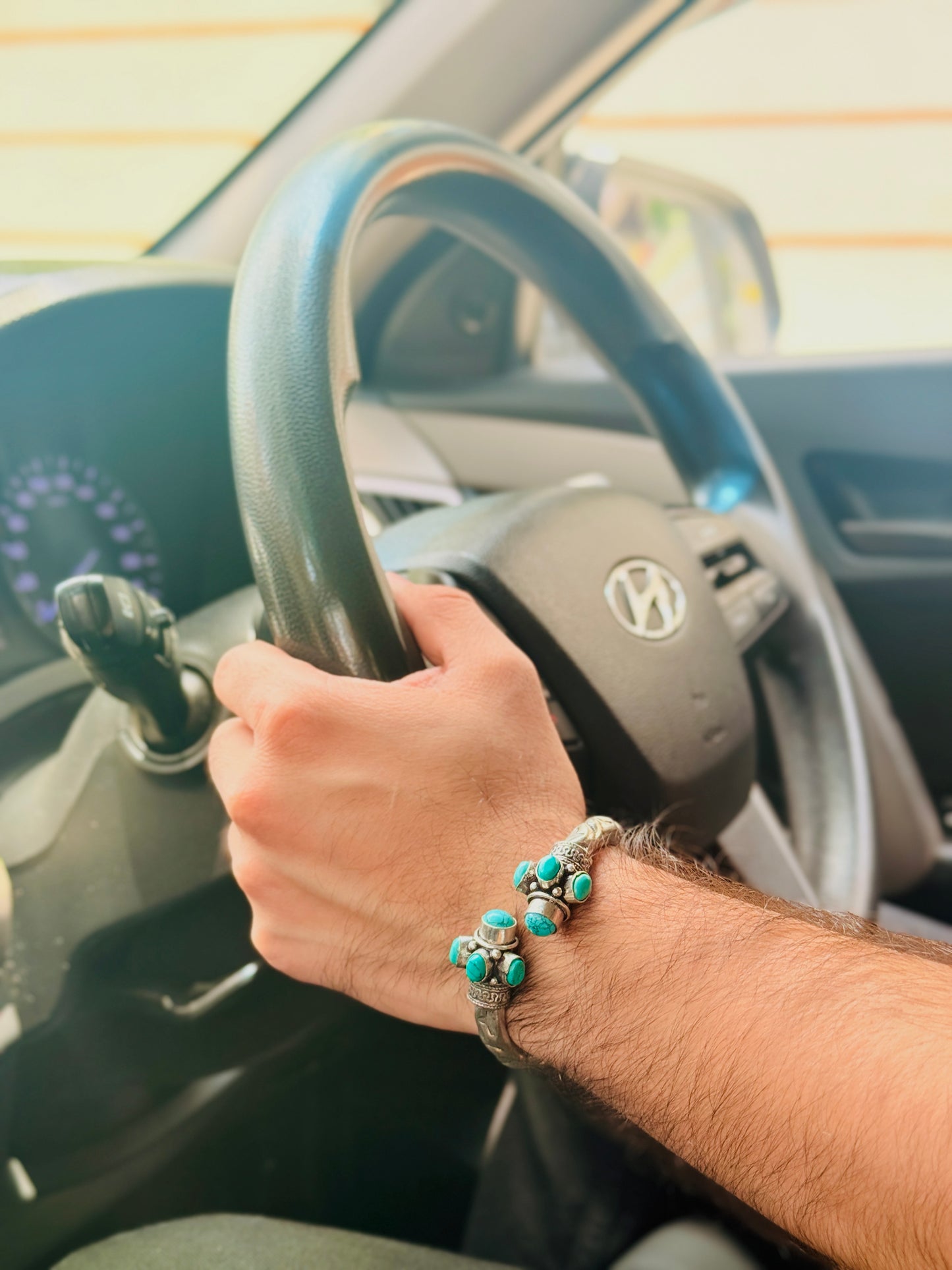 German Oxidised Silver Tribal Kada with Stone Antique Design Indian Kada Bangle Bracelet for Men & Women