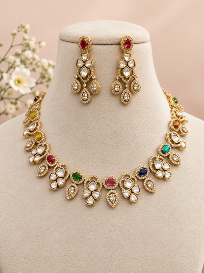 Bridal premium gold kundan and polki Necklace Set with Earrings