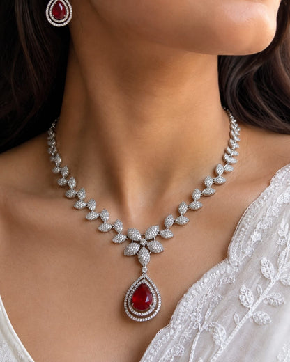 Ruby drop American diamond Necklace set