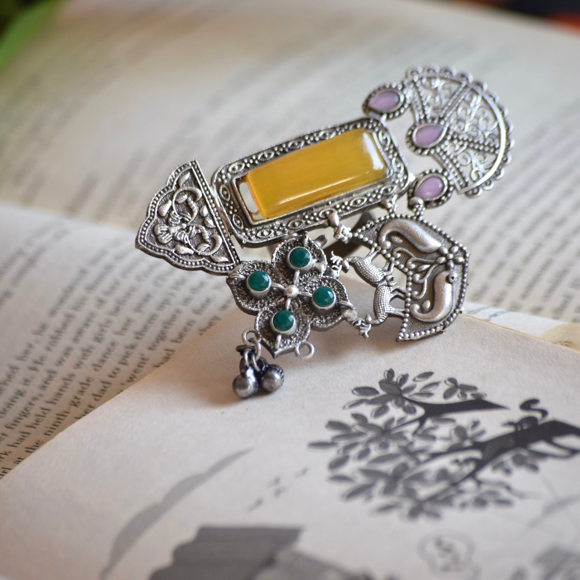 Fusion Ring Default Title oxidised German silver Rings ethnic statement jewellery for saree kurta lehengas outfits by Bloom - By Sushmita India