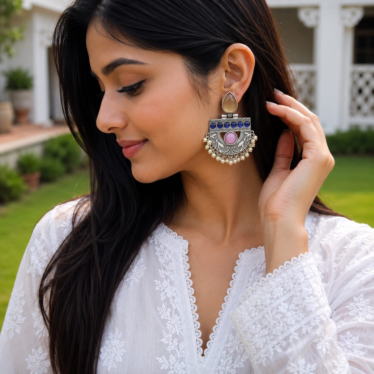 Monalisa stone Statement light-weighted  Silver Earrings