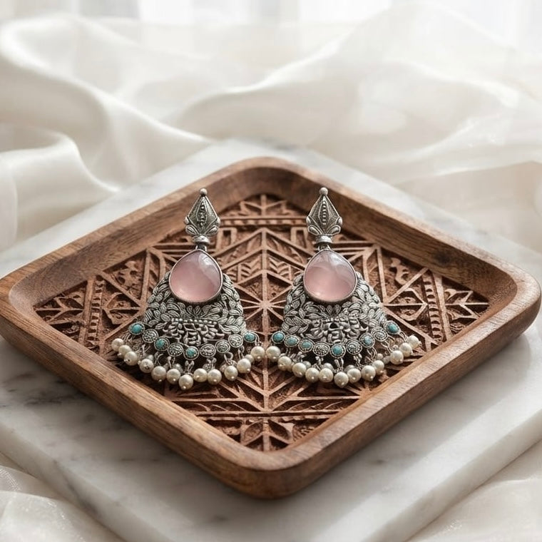 Monalisa stone Statement light-weighted  Silver Earrings