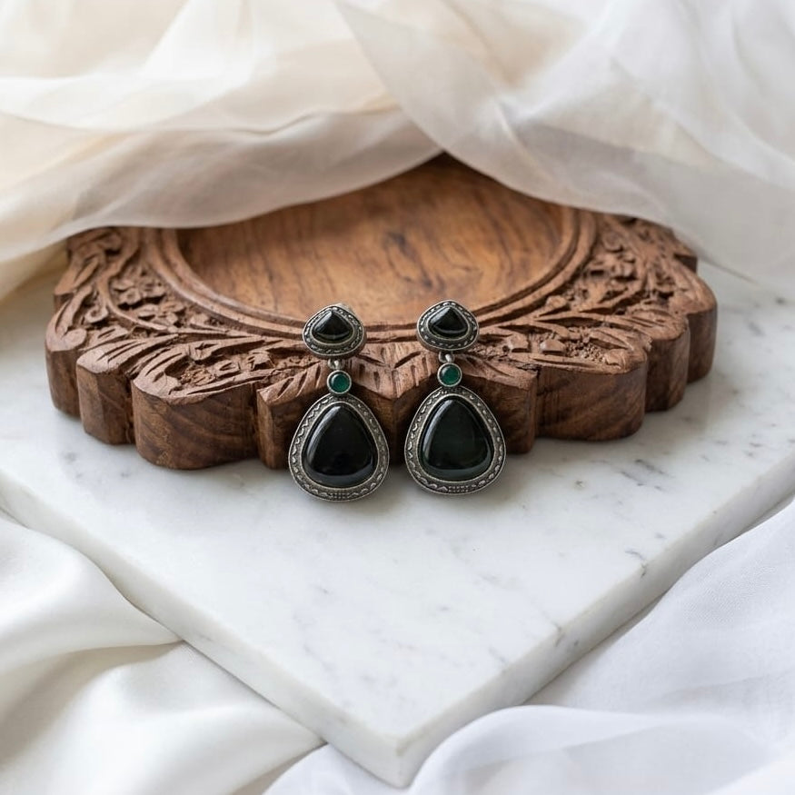 Monalisa stone Statement light-weighted  Silver Earrings