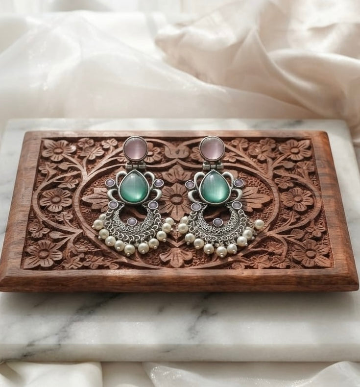 Monalisa stone Statement light-weighted  Silver Earrings