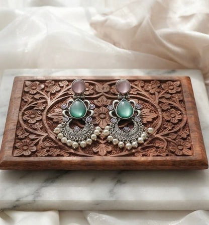 Monalisa stone Statement light-weighted  Silver Earrings